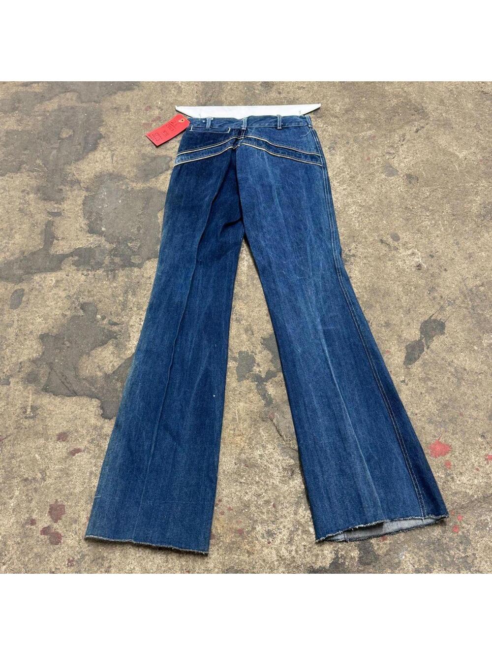 Vintage 70s Metallic Mixed-Panel Flare Jeans S - Picture 5 of 6
